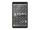 Tablet with a diamond plate pattern and Diesel logo on a white background